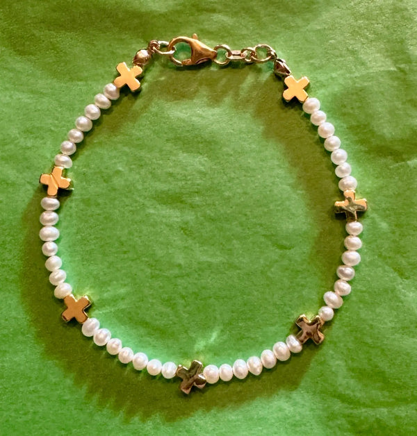 Freshwater Pearl and Gold Filled Beaded Bracelet