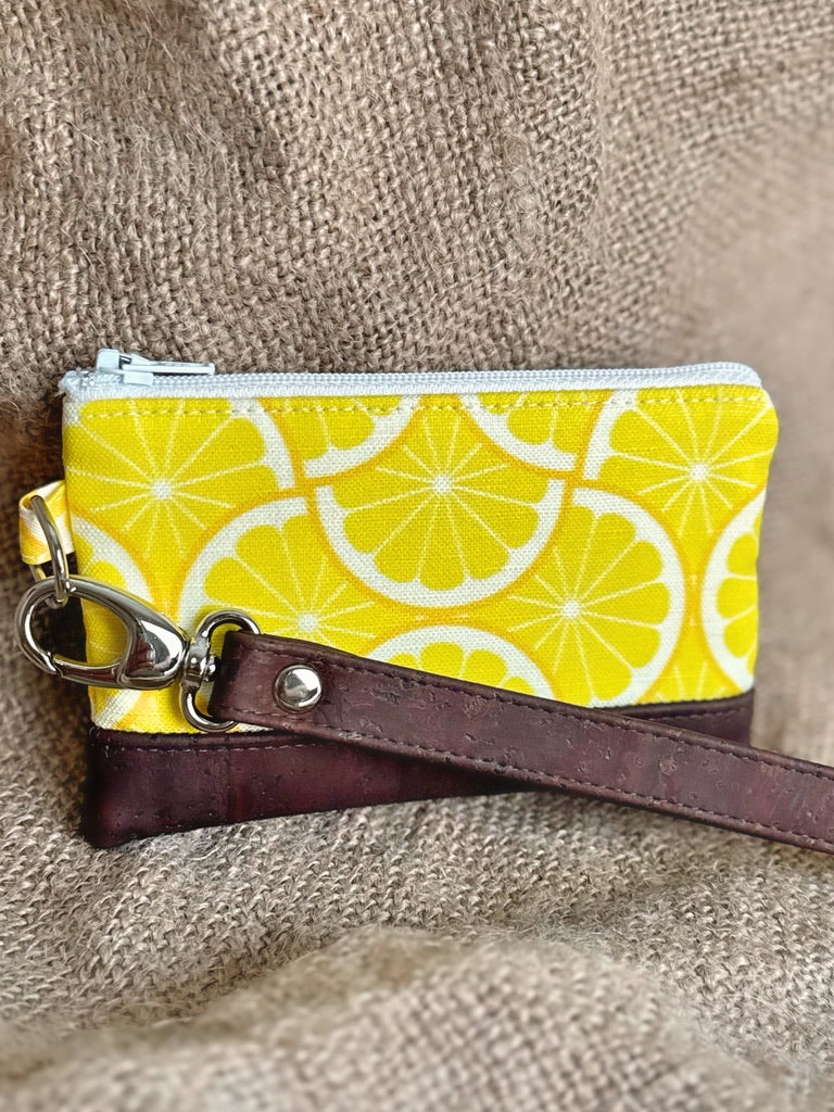 Small Lemon Print Business & Credit Card Zip Wristlet Conch Couture