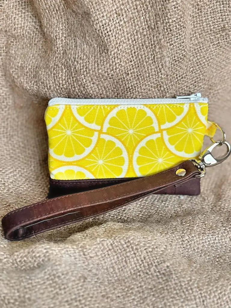 Small Lemon Print Business & Credit Card Zip Wristlet Conch Couture