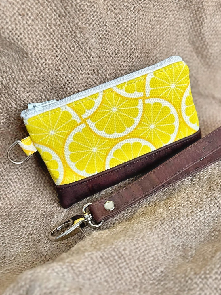 Small Lemon Print Business & Credit Card Zip Wristlet Conch Couture