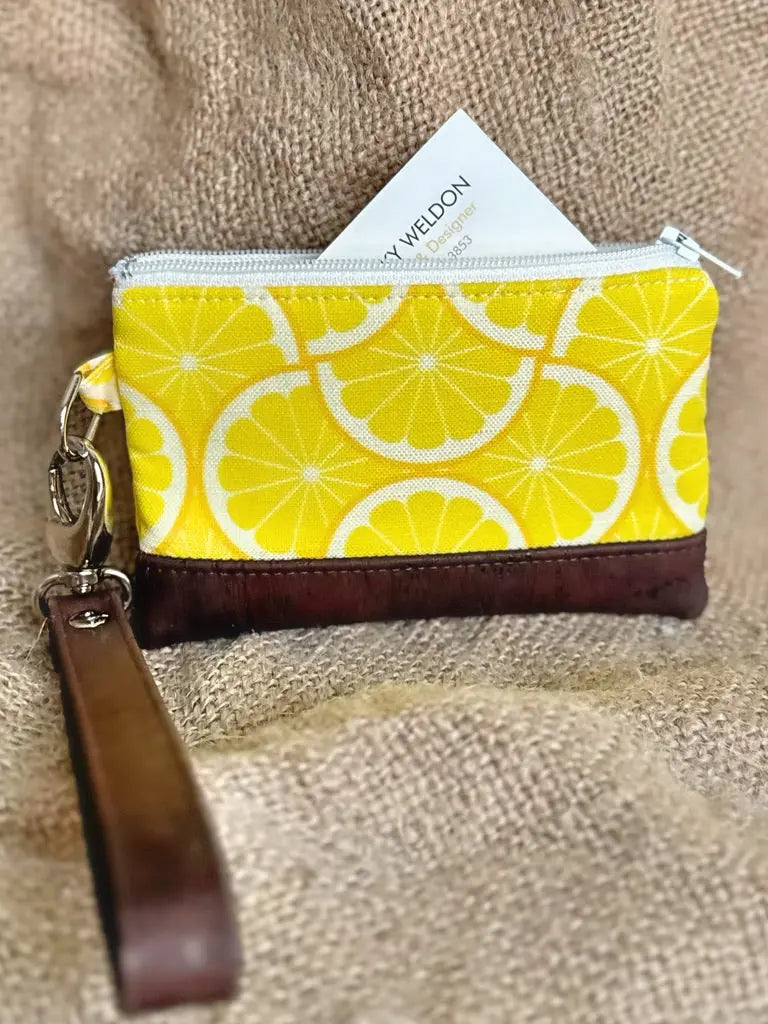 Small Lemon Print Business & Credit Card Zip Wristlet Conch Couture