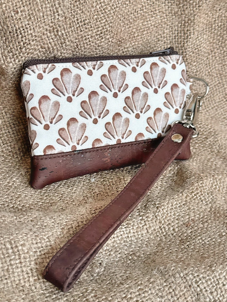 Small Brown Shell Print Business & Credit Card Zip Wristlet Conch Couture