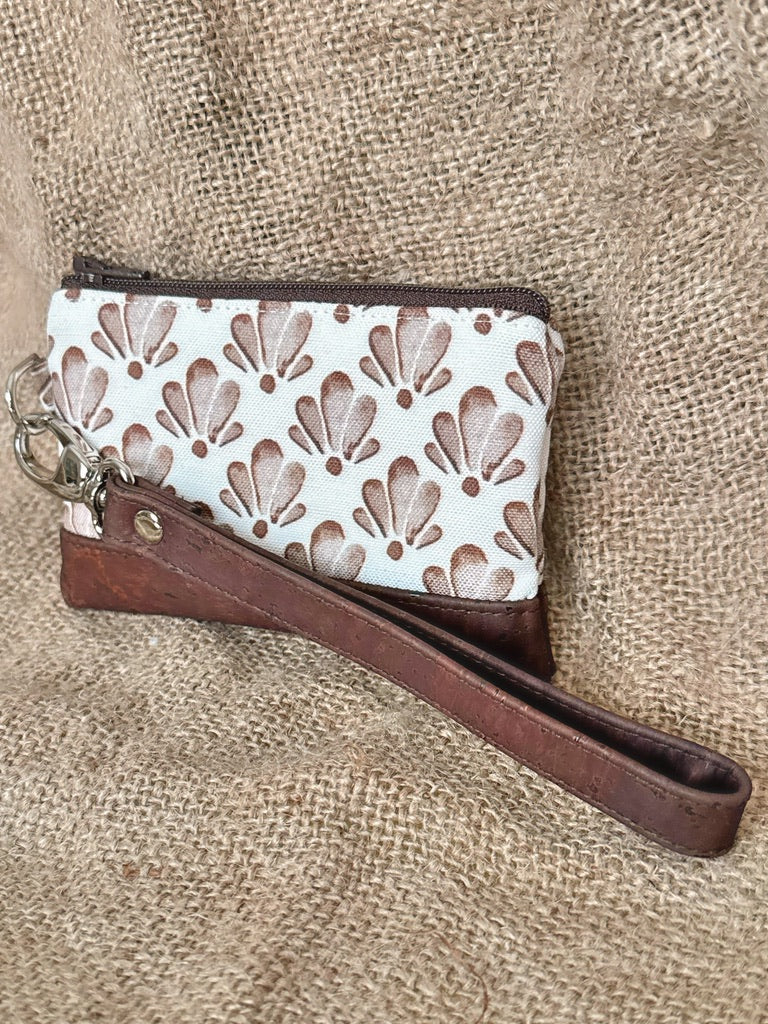 Small Brown Shell Print Business & Credit Card Zip Wristlet Conch Couture