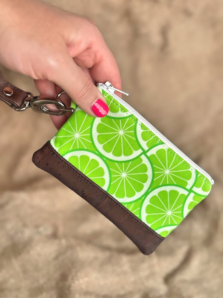 Small Lime Print Business & Credit Card Zip Wristlet Conch Couture