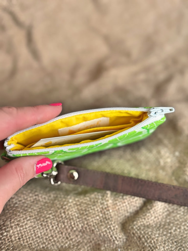 Small Lime Print Business & Credit Card Zip Wristlet Conch Couture