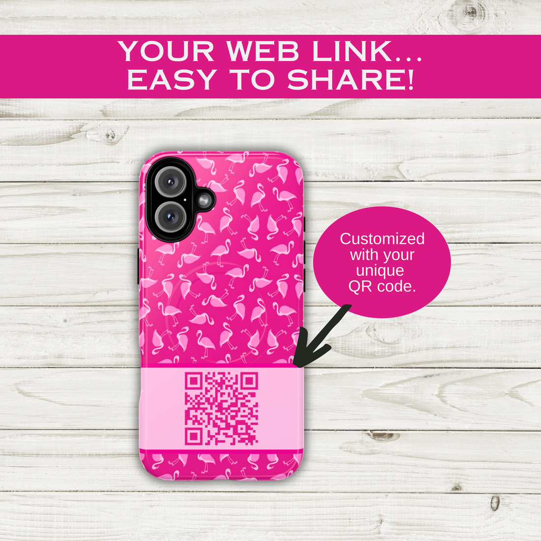 Pink Flamingo QR Code Phone Case