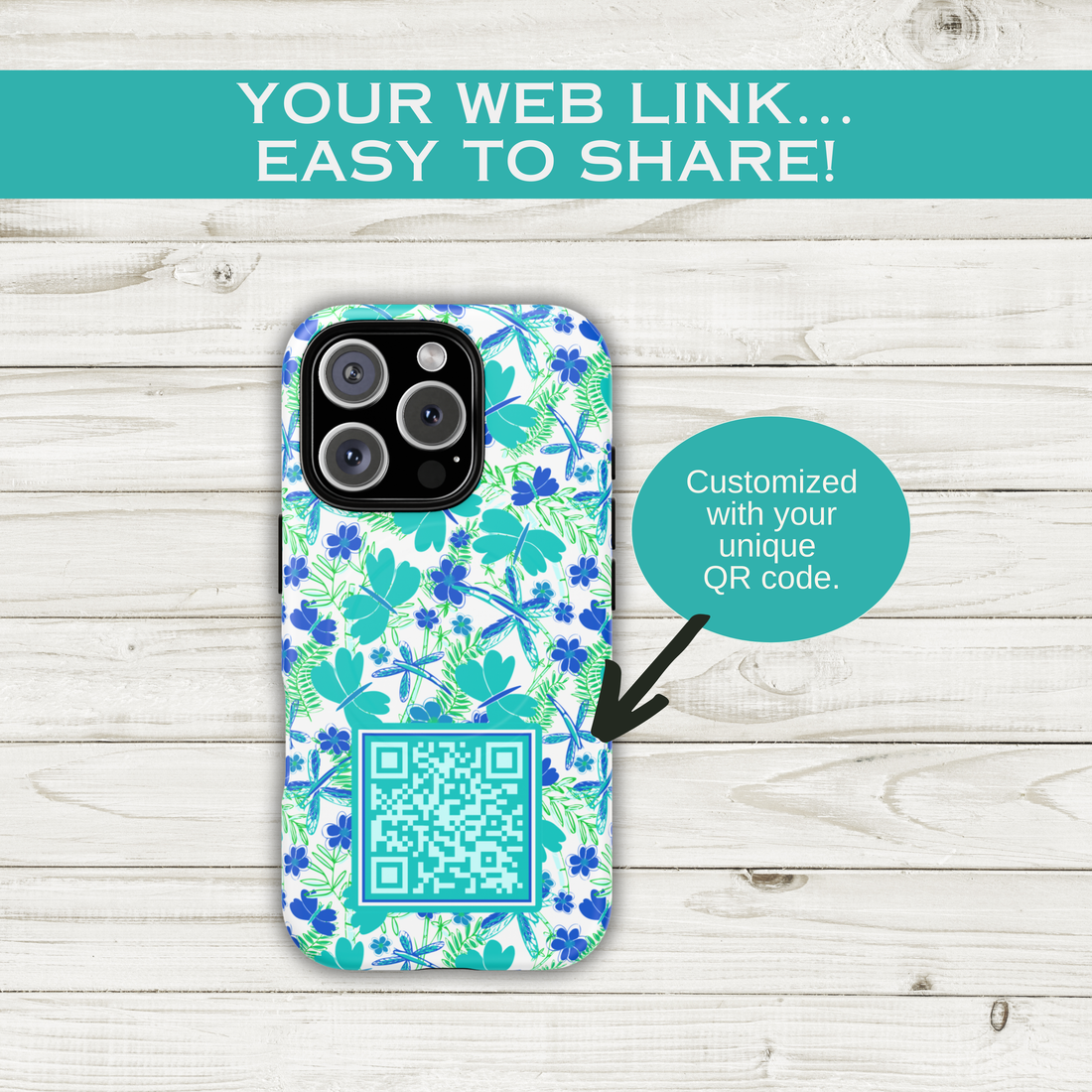 Teal & Blue Butterflies QR Code Phone Case