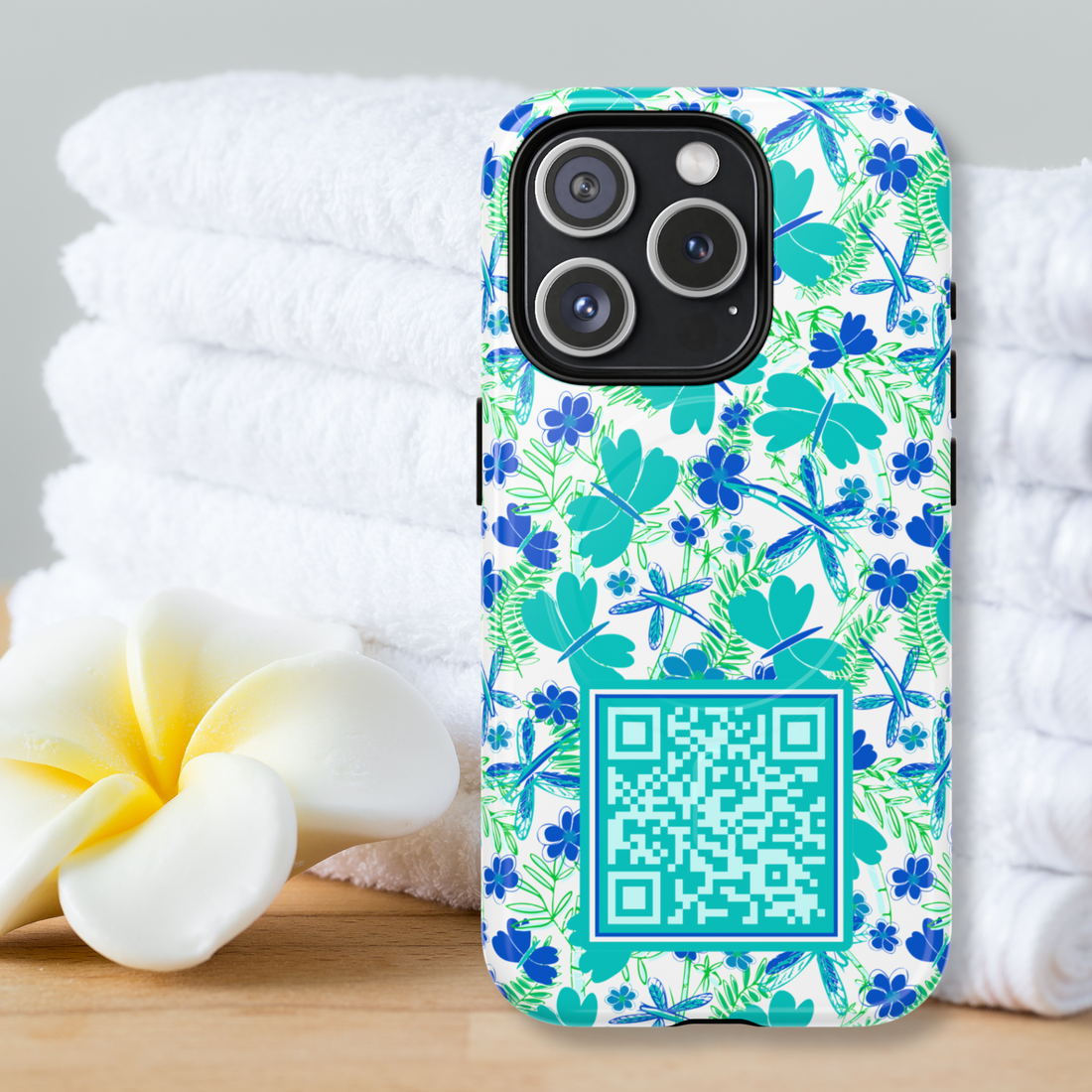 Teal & Blue Butterflies QR Code Phone Case