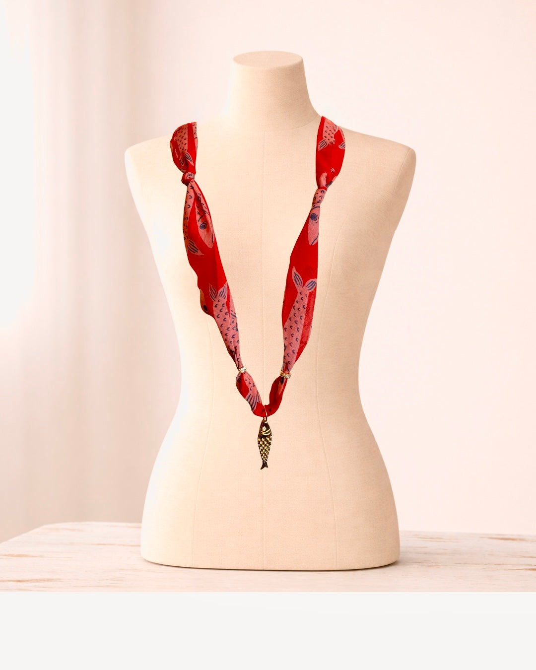 Red and Blue Gold Filled Fish Scarf Necklace sara & frannie jewelry