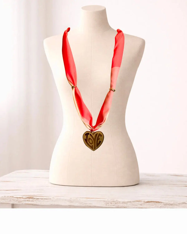 Pink Color Block Gold Filled LOVE Scarf Necklace