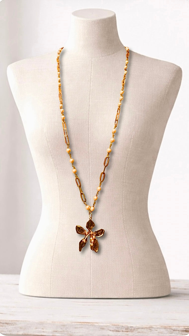 Flora on Freshwater Pearl and Gold Filled Chain