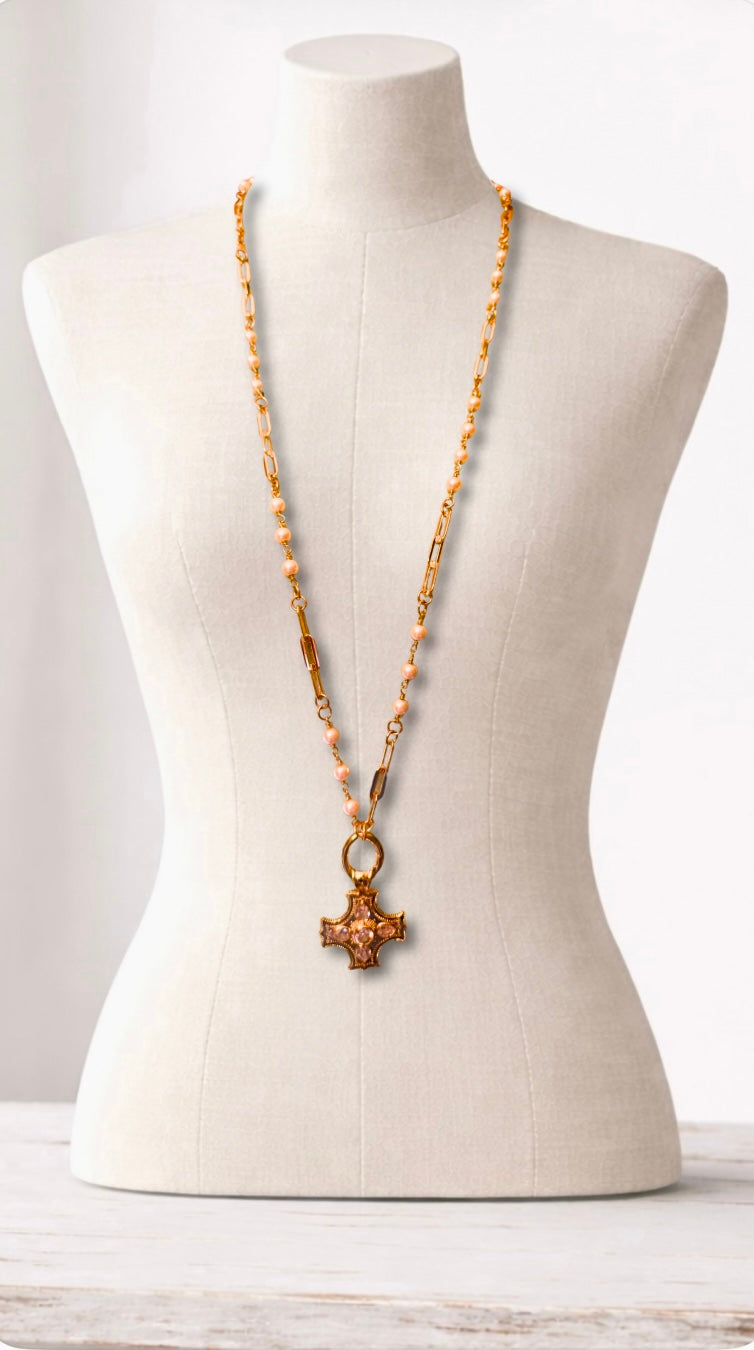Baroque Gold Filled Cross on Freshwater Pearl and Gold Filled Chain