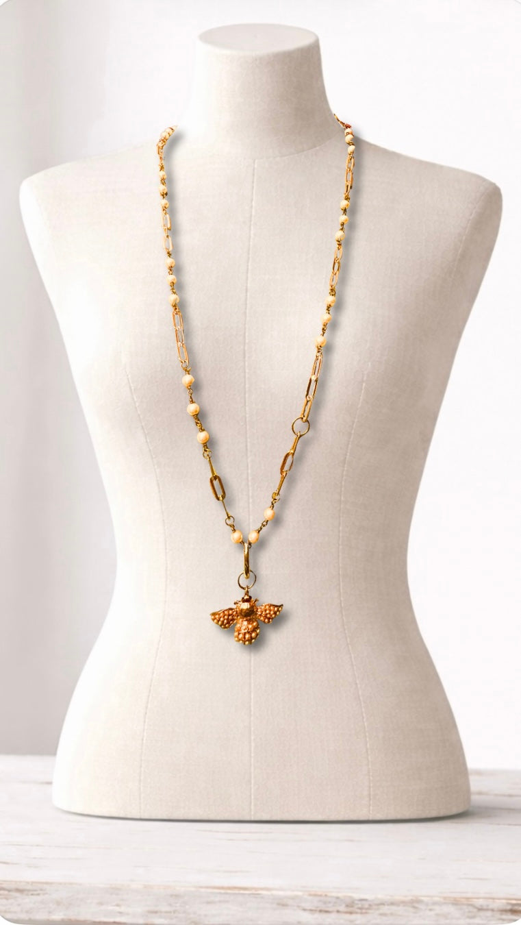 Pearl and Gold Filled Bumblebee on Freshwater Pearl and Gold Filled Chain
