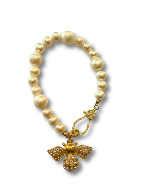 Gold Filled and Pearl Bumblebee Freshwater Baroque Pearl Bracelet
