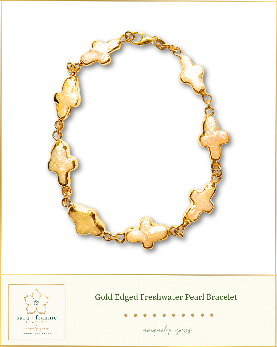 Gold Edged Freshwater Pearl Cross Bracelet