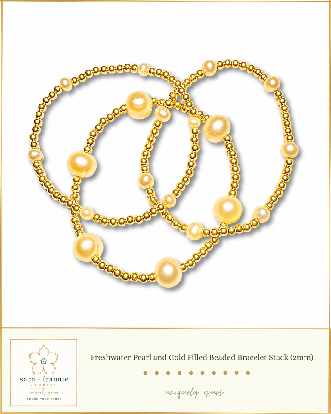 Freshwater Pearl and Gold Filled Beaded Bracelet Stack (2mm)