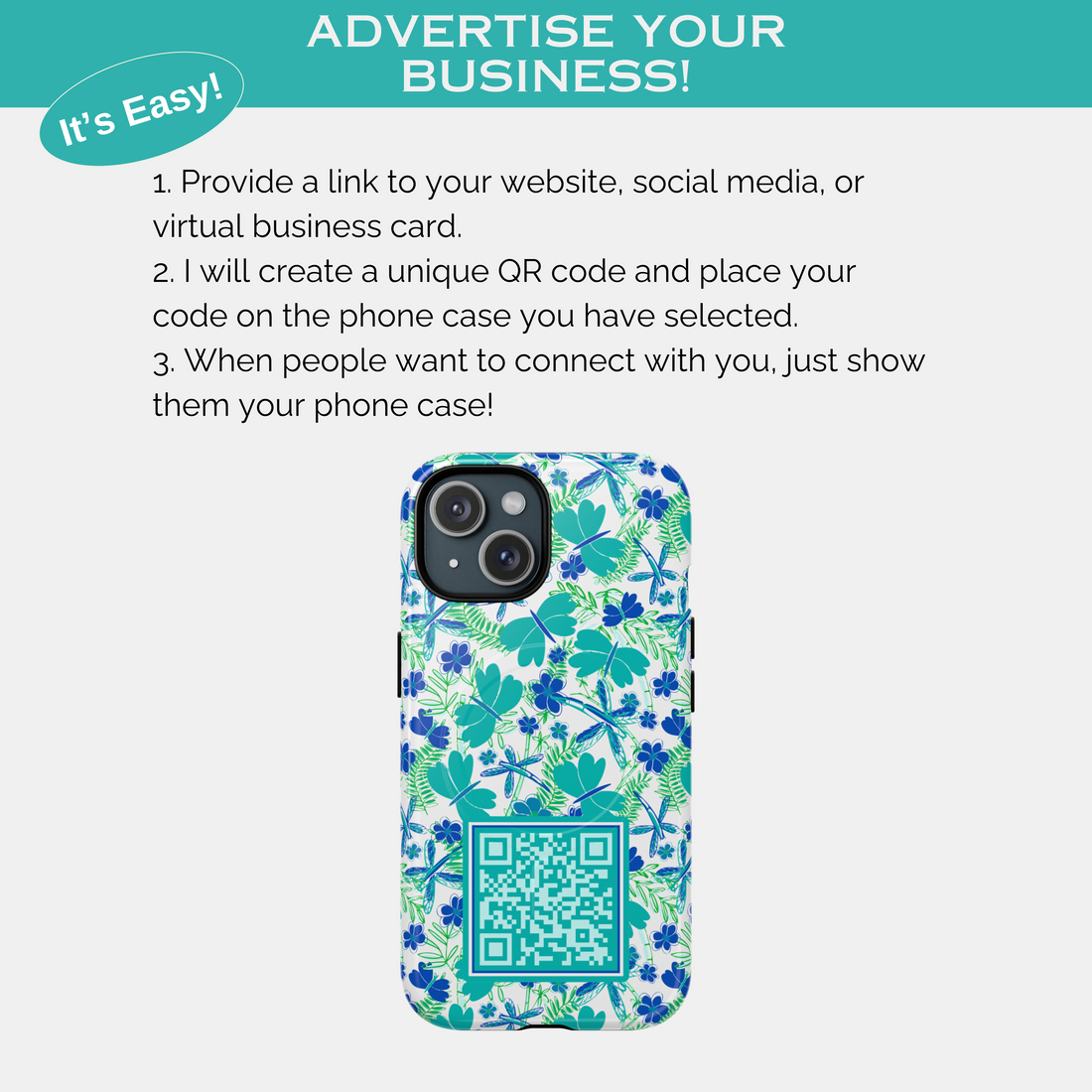 Teal & Blue Butterflies QR Code Phone Case