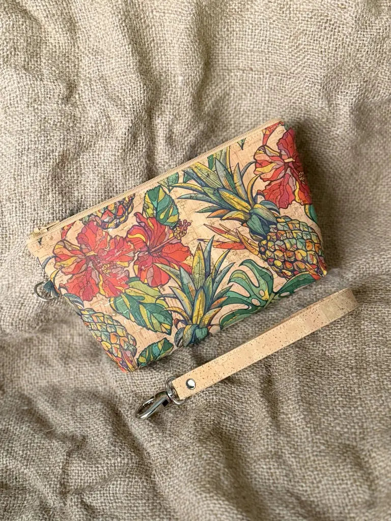 Red Hibiscus and Pineapple Cork Wristlet Conch Couture