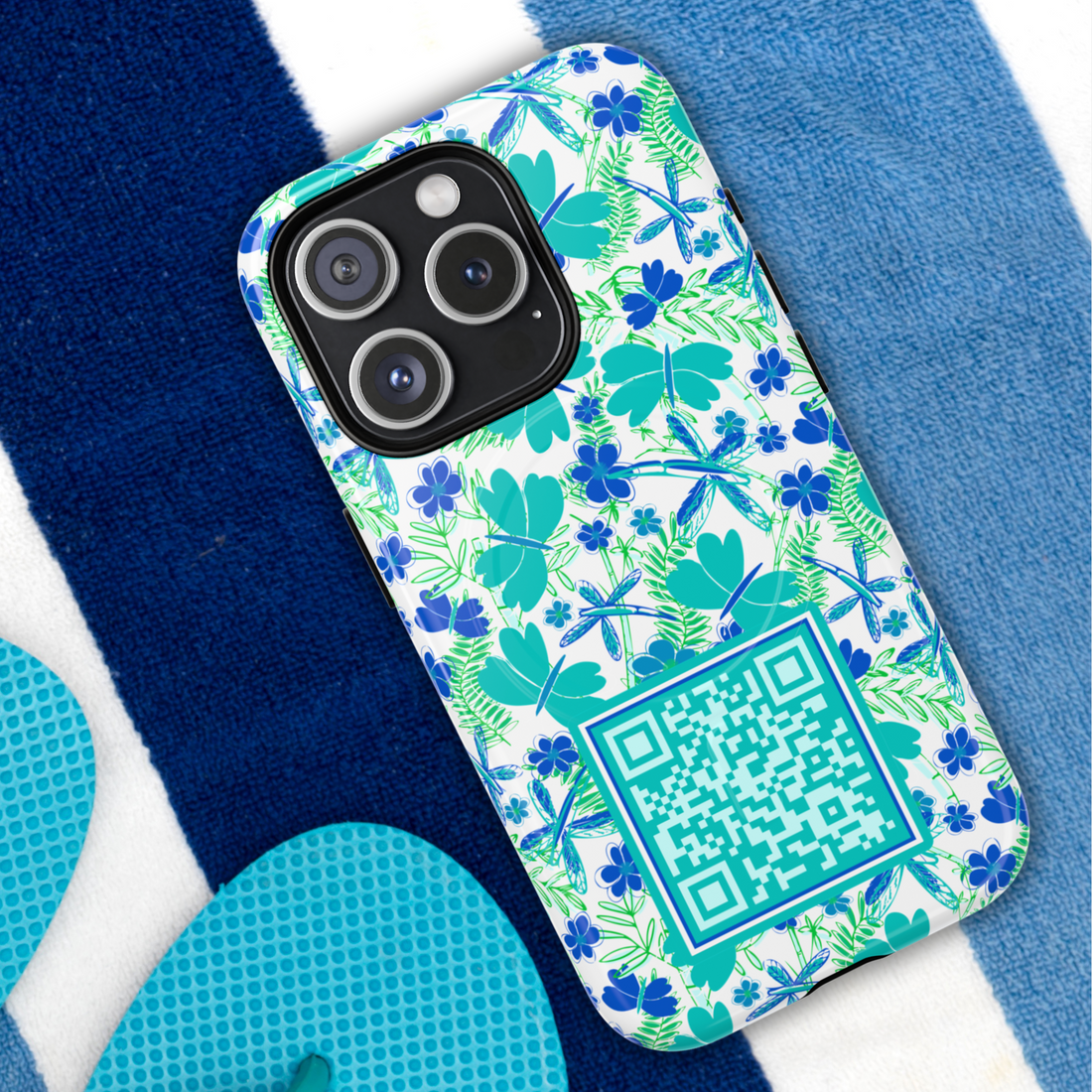 Teal & Blue Butterflies QR Code Phone Case