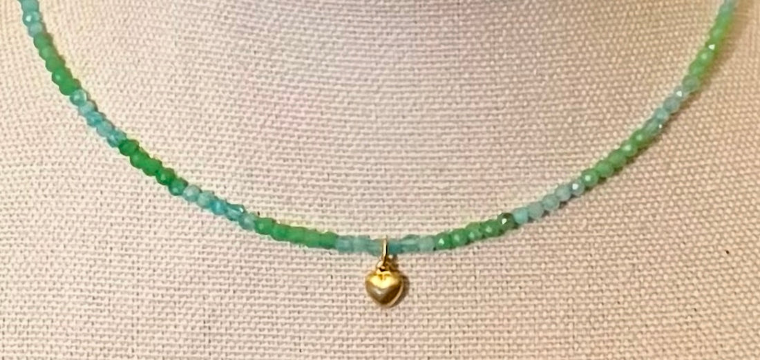 Cat’s Eye and Green Chalcedony Heart Necklace