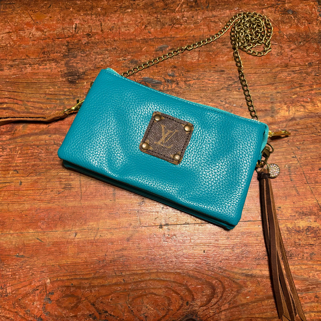 Authentic Upcycled Crossbody Clutch-Aqua