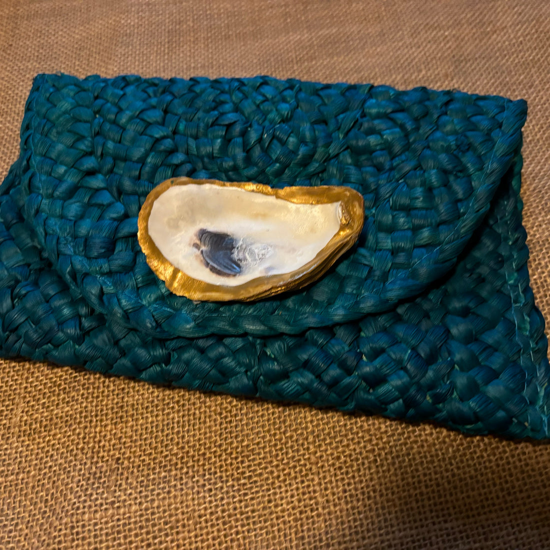 Teal Oyster Clutch