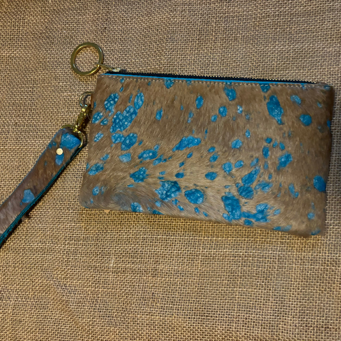 Cowhide Clutch with Aqua Accents