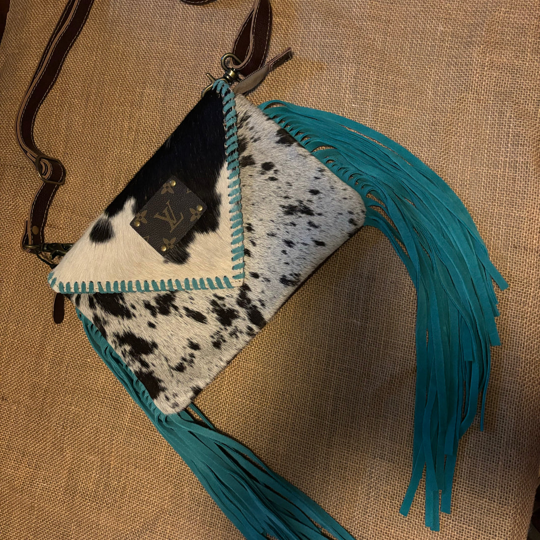 Authentic Upcycled Purse with Aqua Tassels