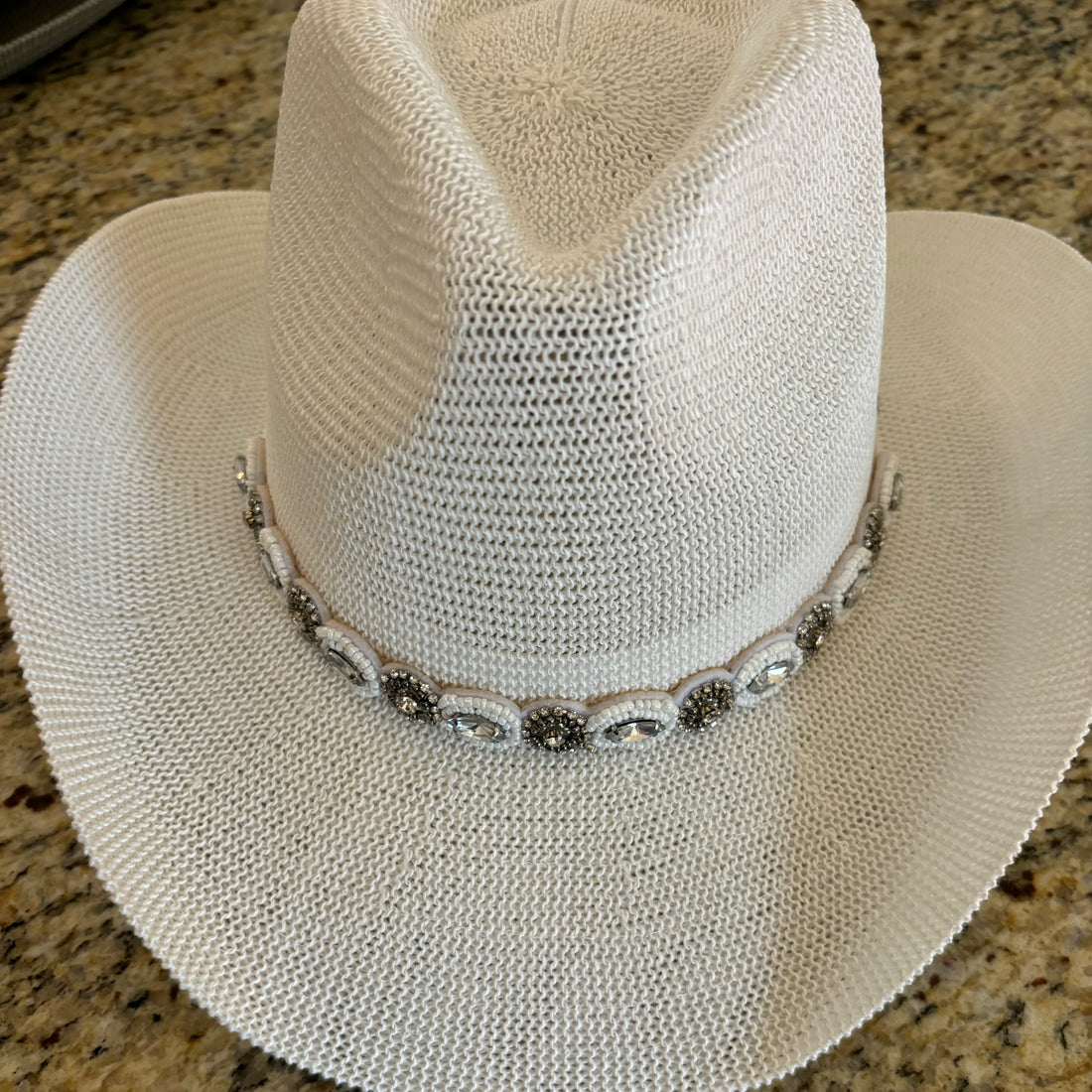 White Cowgirl Hat with Rhinestone Rim