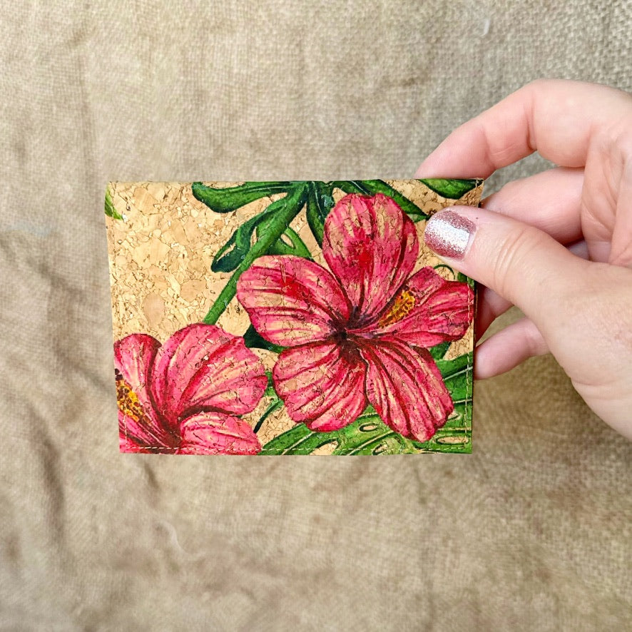 Pink Hibiscus Cork Wallet