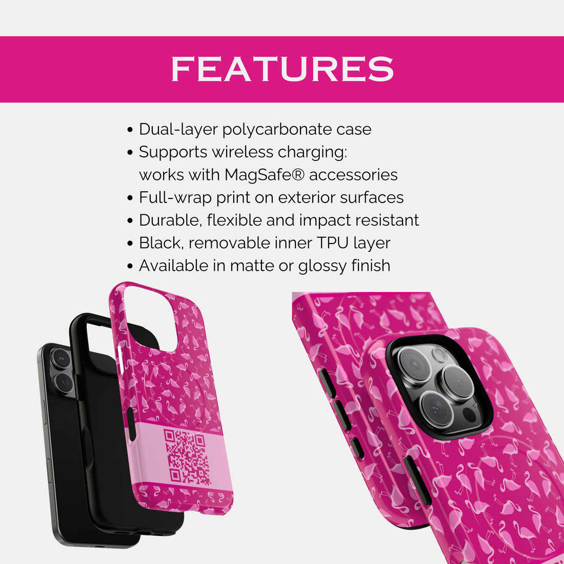 Pink Flamingo QR Code Phone Case