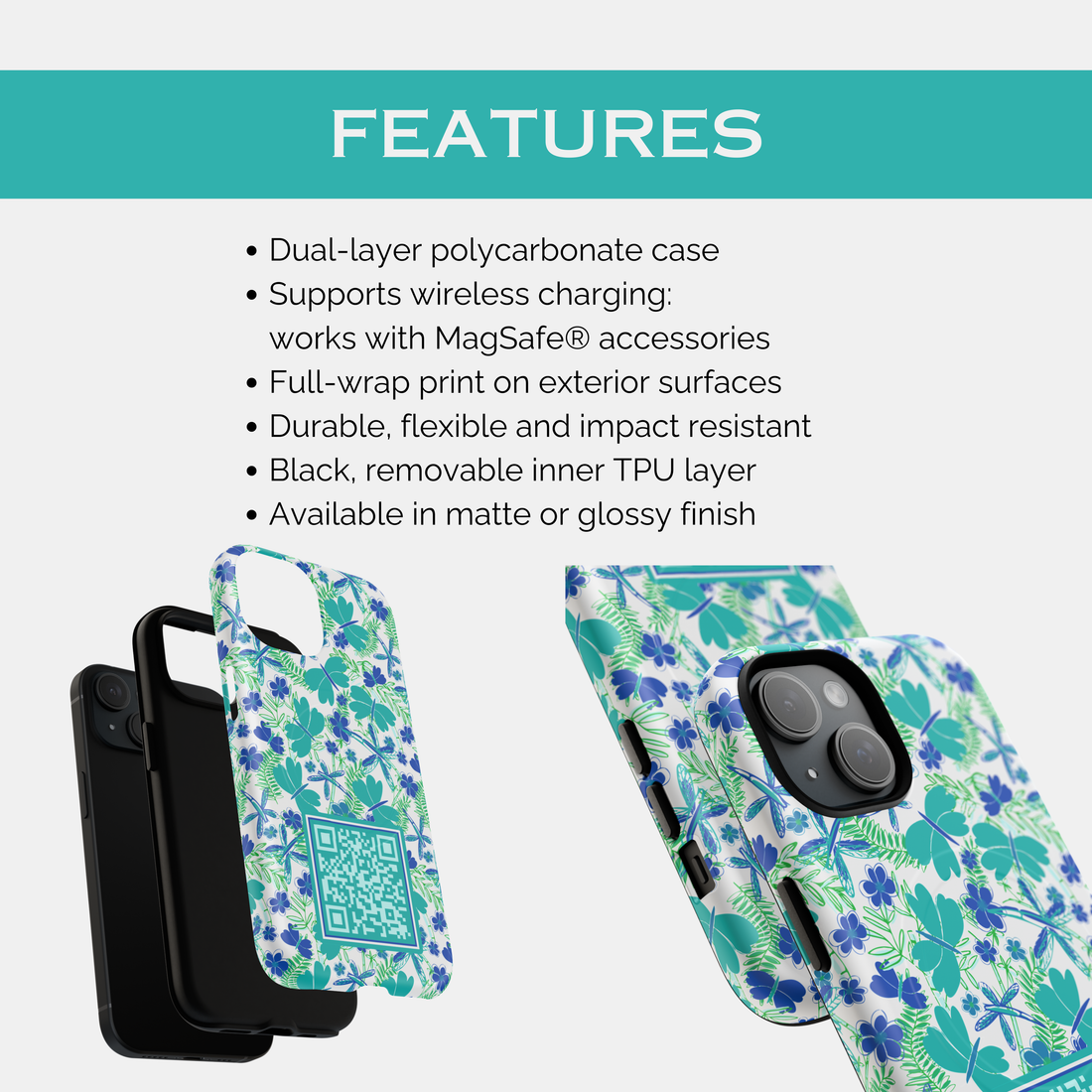 Teal & Blue Butterflies QR Code Phone Case