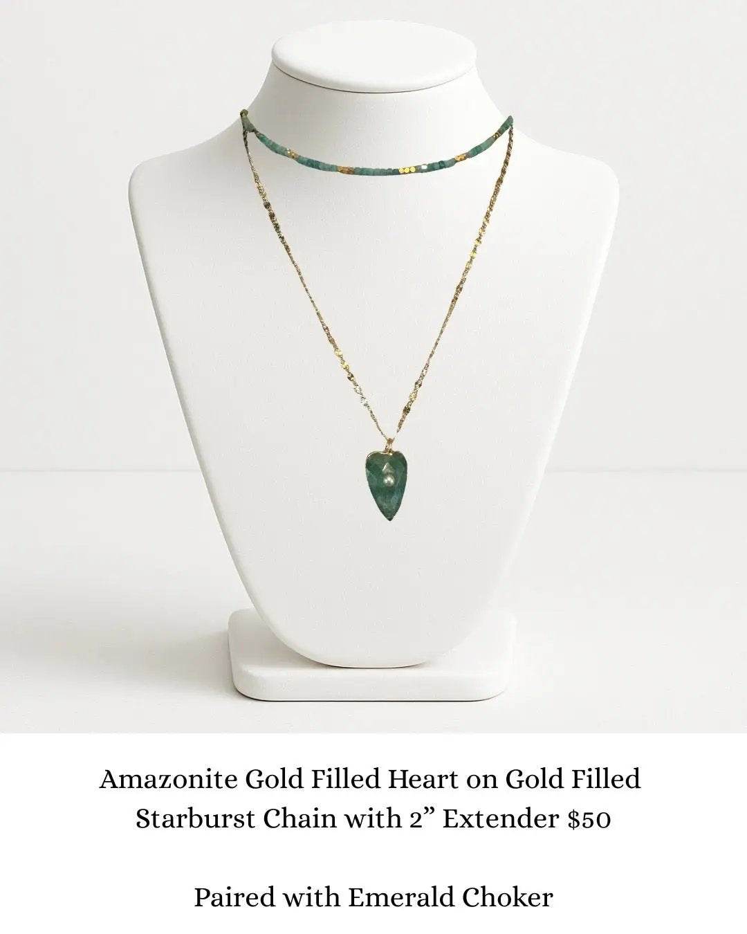 Amazonite Gold Filled Heart on Gold Filled Chain sara & frannie jewelry