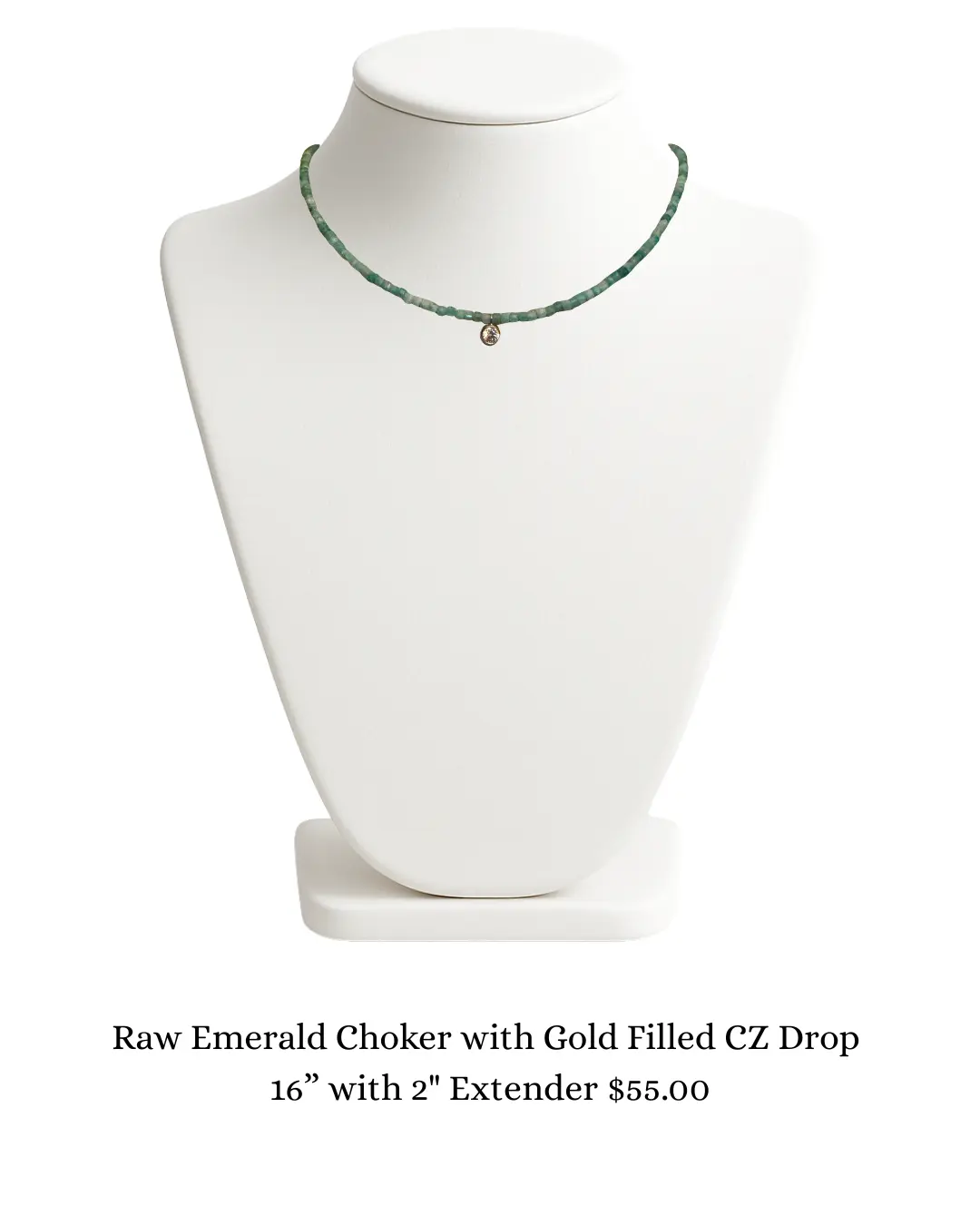 Raw Emerald Choker with Gold Filled CZ Drop sara & frannie jewelry