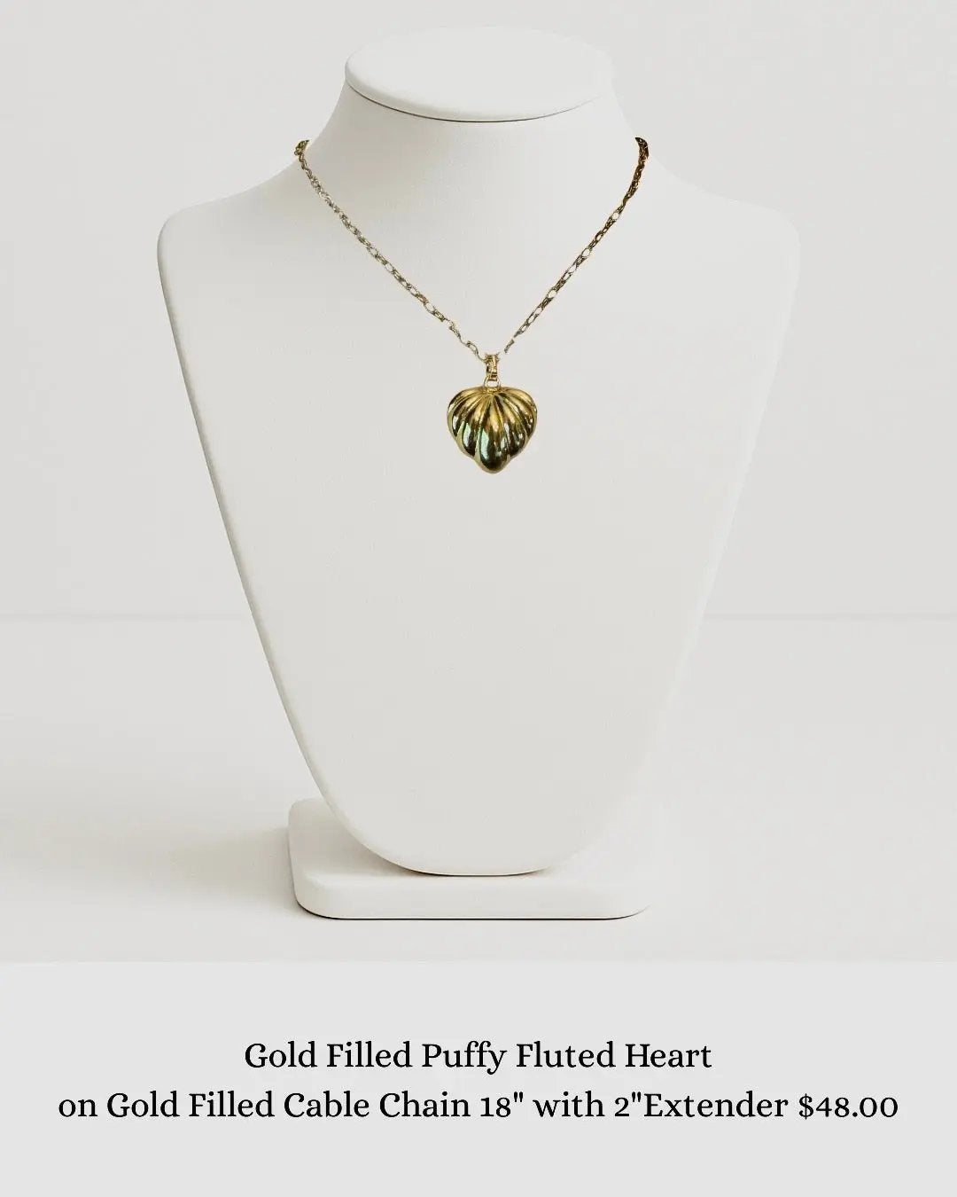 Gold Filled Puffy Fluted Heart on Gold Filled Chain sara & frannie jewelry