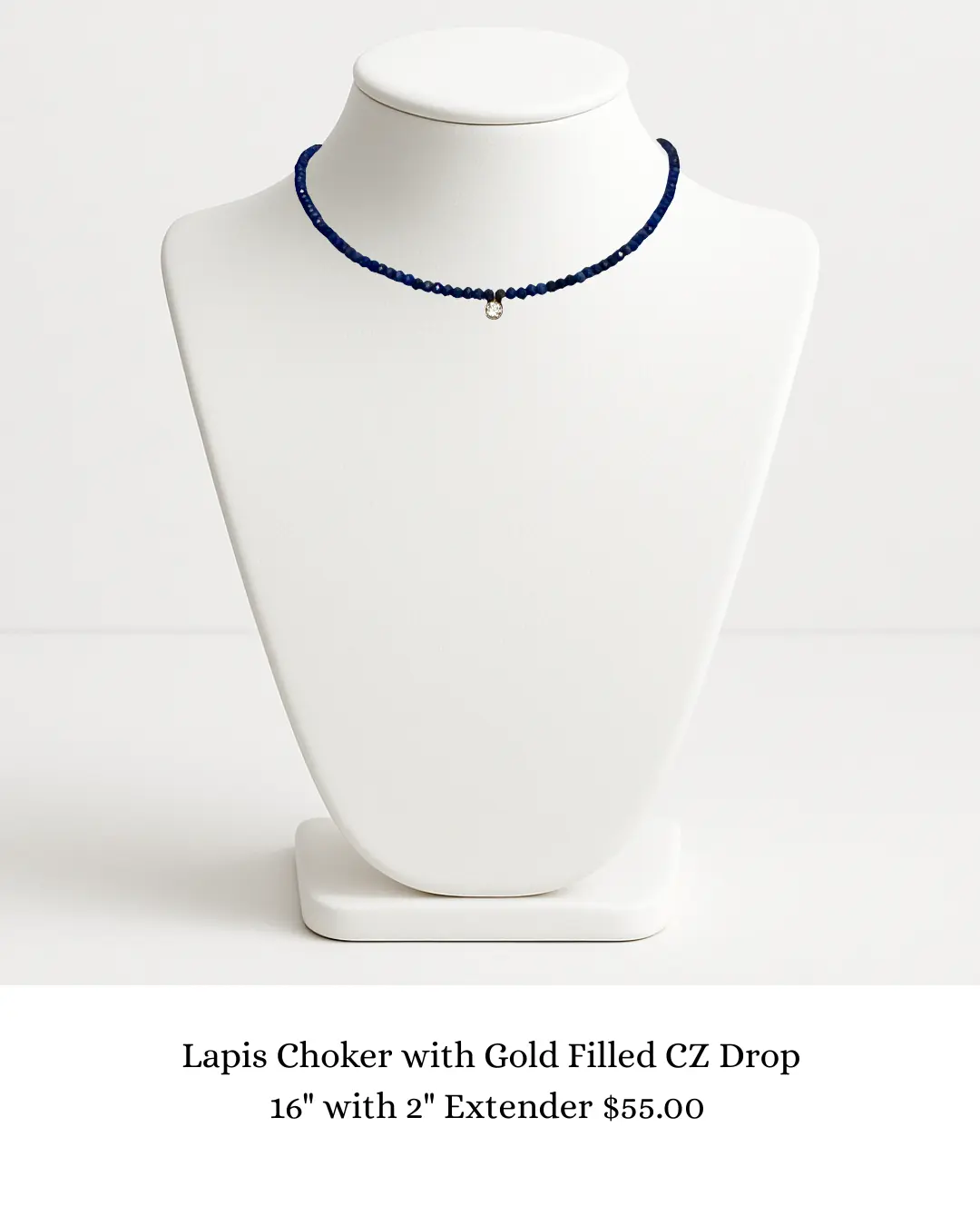 Lapis Choker with Gold Filled CZ Drop sara & frannie jewelry