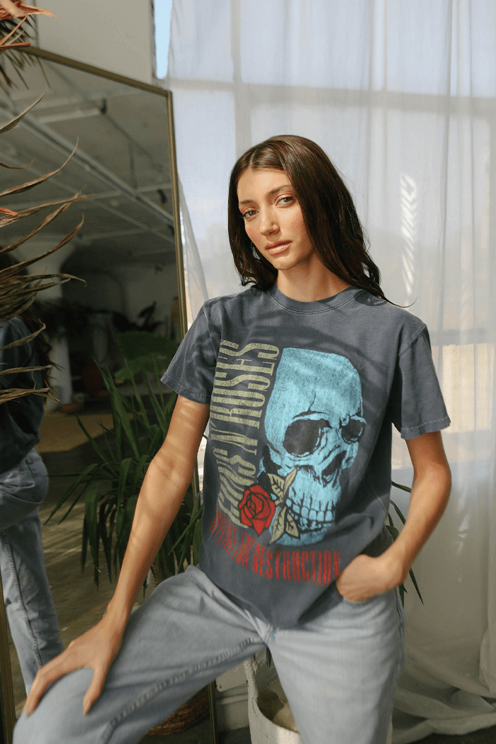 Guns N Roses Flower Skull Tee-1