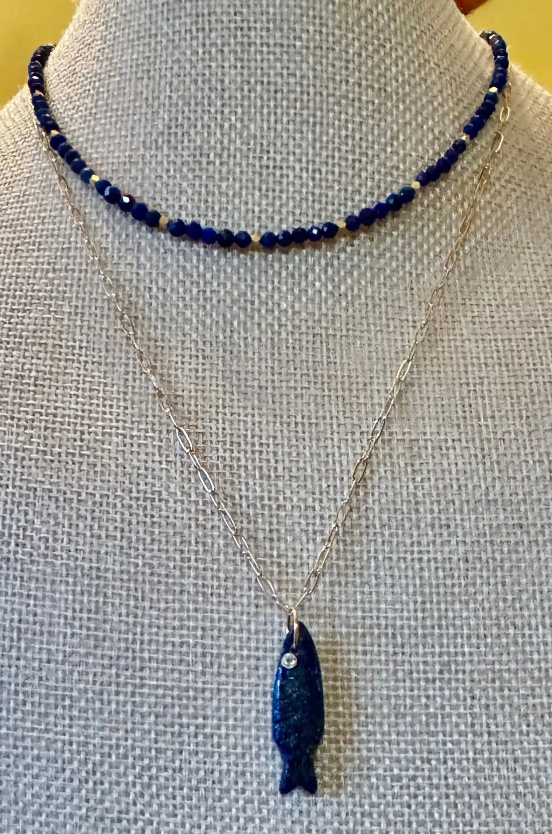 Lapis Fish Necklace and Lapis Choker Diane Bellamy Handmade Jewelry
