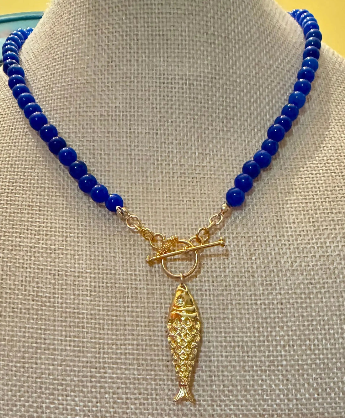Blue Jade Toggle Clasp Gold Filled Fish Necklace Diane Bellamy Handmade Jewelry