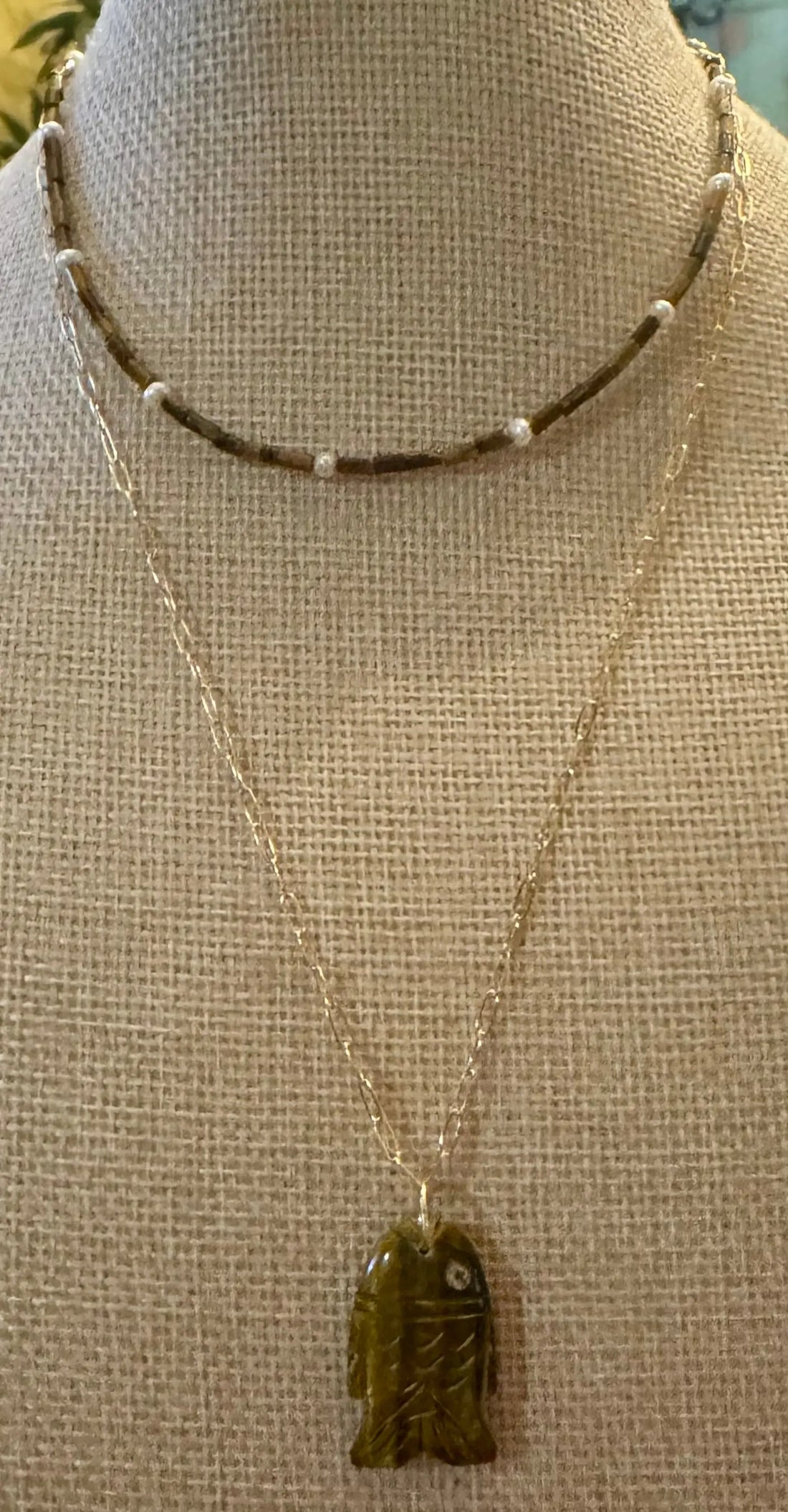 Tiger’s Eye Fish Necklace and Choker Diane Bellamy Handmade Jewelry
