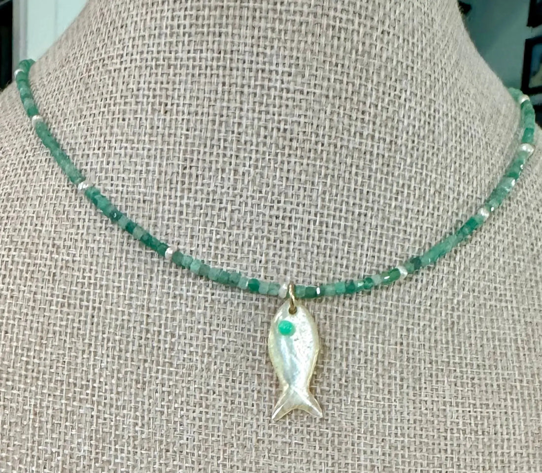 Raw Emerald Fish Necklace Diane Bellamy Handmade Jewelry