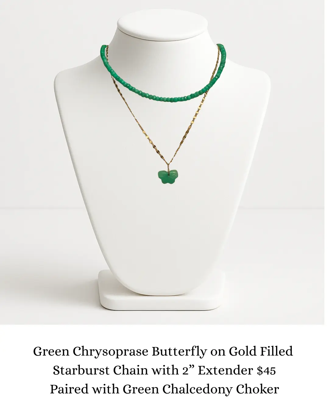 Chrysoprase Butterfly on Gold Filled Chain sara & frannie jewelry