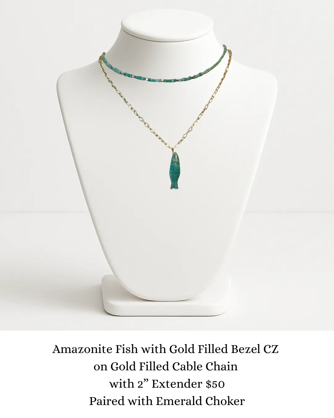 Amazonite Fish with Gold Filled Bezel CZ on Gold Filled Chain sara & frannie jewelry