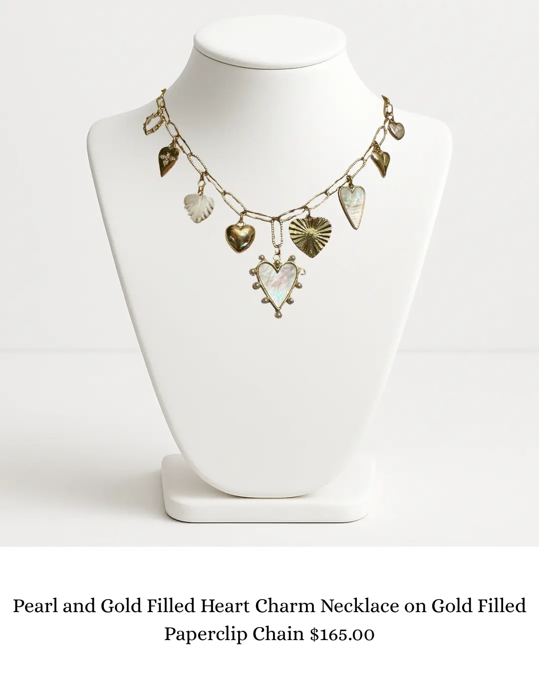 Pearl and Gold Filled Heart Charm Necklace on Gold Filled Chain sara & frannie jewelry