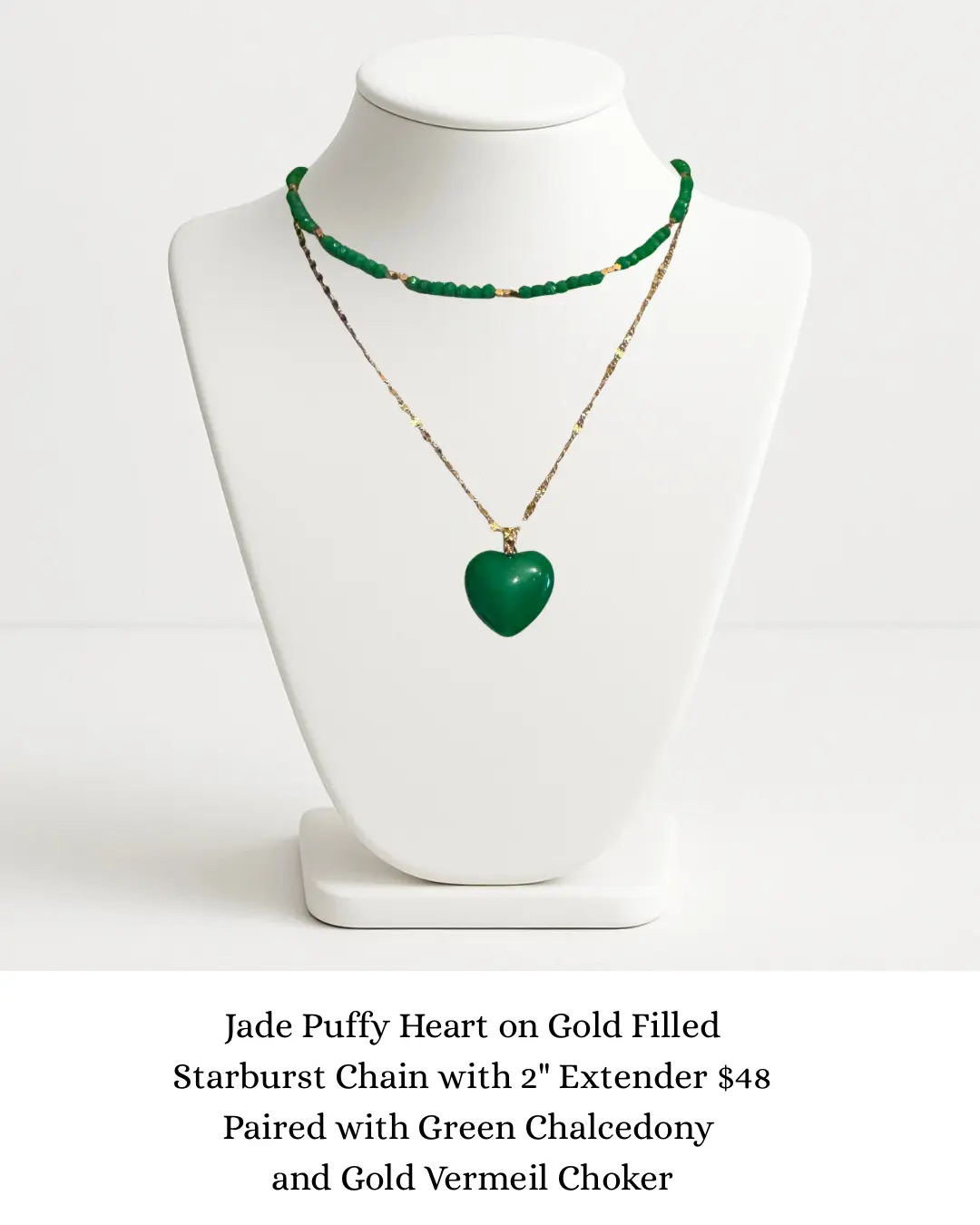 Jade Puffy Heart on Gold Filled Chain sara & frannie jewelry