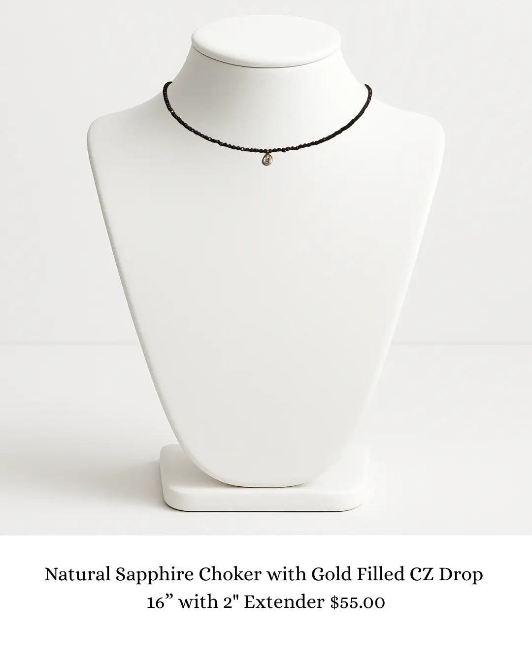 Natural Sapphire Choker with Gold Filled CZ Drop sara & frannie jewelry