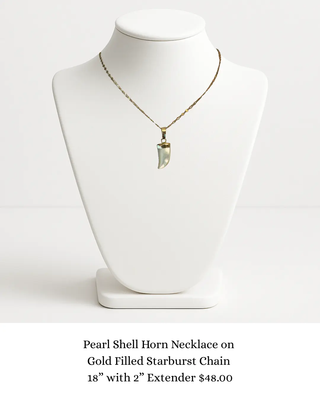 Pearl Shell Horn Necklace on Gold Filled Starburst Chain sara & frannie jewelry