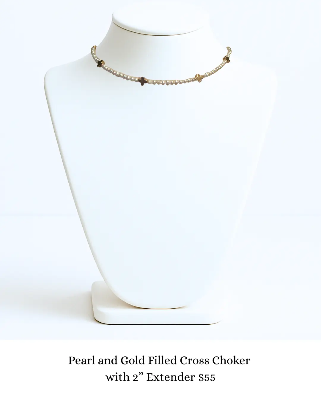Pearl and Gold Filled Cross Choker with 2" Extender $55 sara & frannie jewelry
