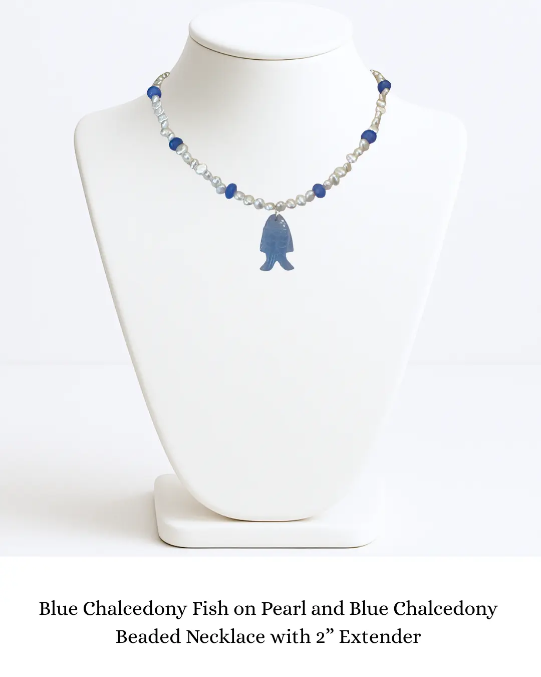 Chalcedony Fish on Pearl and Chalcedony Beaded Necklace sara & frannie jewelry