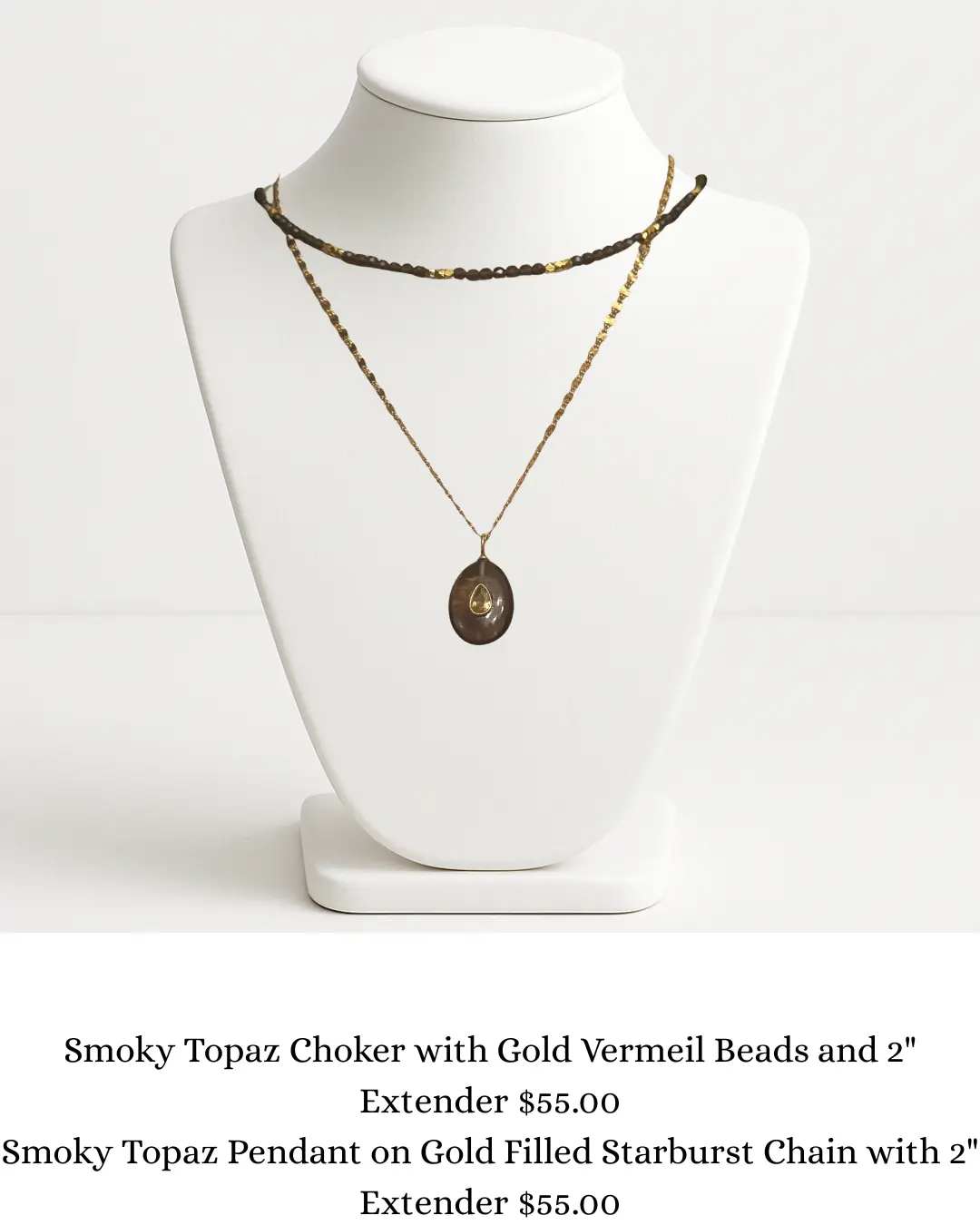 Smoky Topaz Pendant on Gold Filled Starburst Chain sara & frannie jewelry